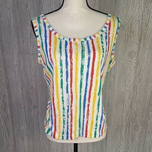Vintage 80s More to Love Multicolored Striped Women’s 40 Medium T-Shirt Top